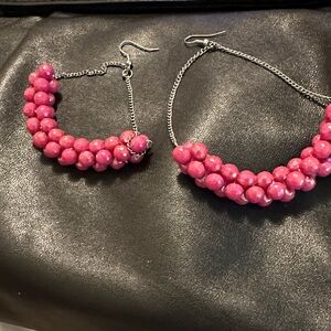 Pink Beaded Statement Hoop Earrings - Unbranded